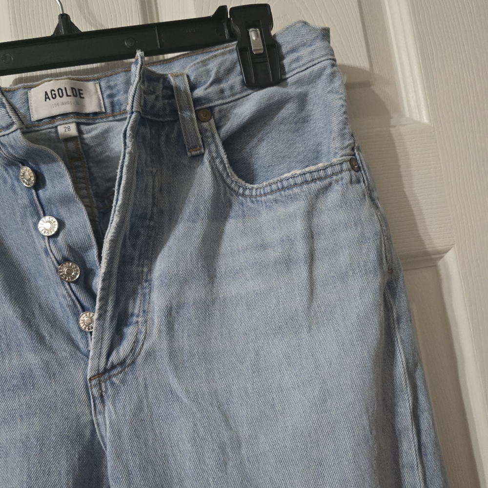AGOLDE Riley High Rise Straight Crop, Button-Fly, Light Destructed Wash, EUC! - Picture 6 of 13
